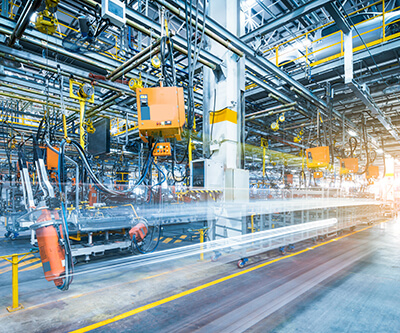 Robot equipment welding in a manufacturing factory