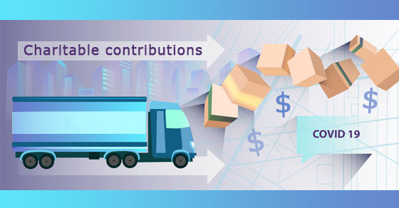 Clip art delivery truck with boxes of charitable contributions for COVID-19