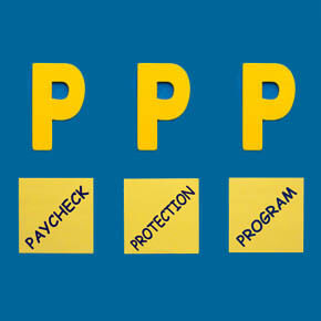Blue background with yellow caption Paycheck Protection Program