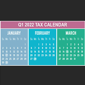 Q1 2022 calendar of January, February, and March