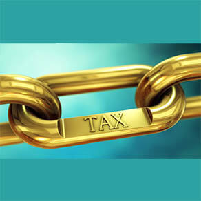 Close up of a gold chain link with the word