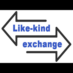 Two arrows pointing in opposite direction with the words " Like-kind exchange" written inside