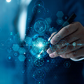 Businessman touch and connected a global network intelligence, data science, data exchange, technology and digital marketing, Business Intelligence, finance and banking, Investment on global business.