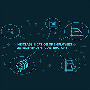 Business illustration showing the concept of misclassification of employees as independent contractors