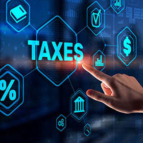 Concept of taxes paid by individuals and corporations such as VAT, income tax and property tax. Background for your business