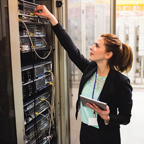 Professional woman at a switch board