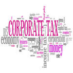 A group of words saying corporate tax, money, corporation, economy, IRS and more