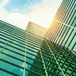 Tall 3D photo of a glass building