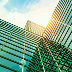 Tall 3D photo of a glass building