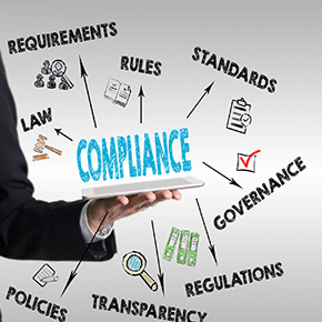 Compliance concept with man holding a tablet computer