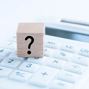 Question mark cube on a calculator