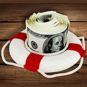 Life ring with cash rolled up inside of it