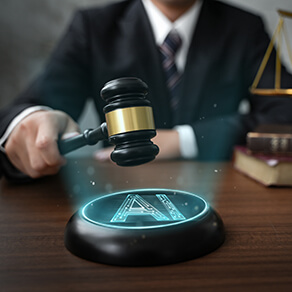 AI ethics and legal concepts artificial intelligence law and online technology of legal regulations Controlling artificial intelligence technology is a high risk.