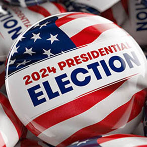 Closeup shot of one presidential election 2024 button