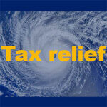The words "Tax Relief" over satellite view of a hurricane