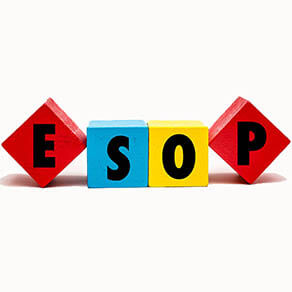 Colored wooden cubes spelling out “ESOP”