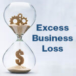 Drawing of an hour glass with the words Excess business loss next to it