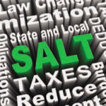 Tax-related three-D words with the word SALT in green in the middle